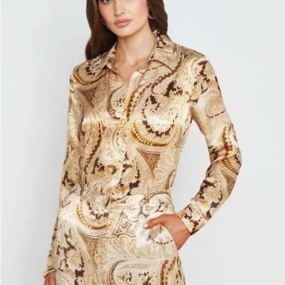 NWT L'AGENCE Tyler Paisley Print Long Sleeve Silk Button-Up Shirt